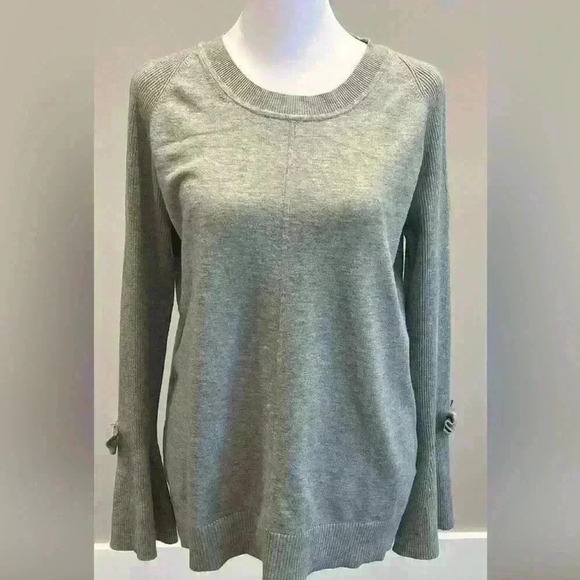 KARL LAGERFELD gray Ribbed long sleeve sweater bell sleeves bow medium - Picture 1 of 9